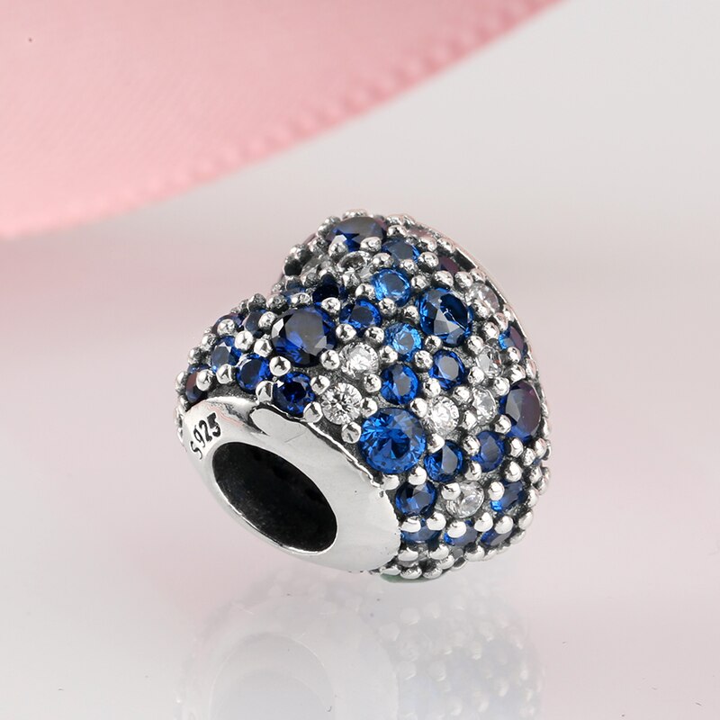 925 Sterling Silber Blau und weiß herz bilden Perlen Kristall CZ Frauen zubehör modisch passen Original JIUHAO Reize Armbinde