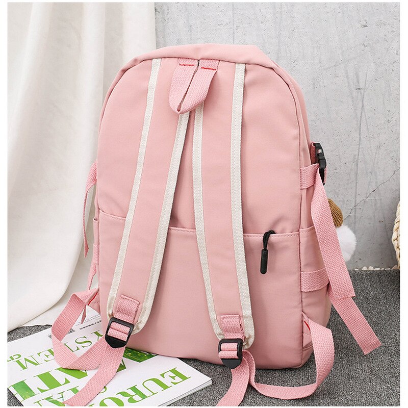 Rosa lona sacos de escola para meninas adolescentes mochila feminina escola grande bookbags sólida estudante adolescente schoolbag preppy novo