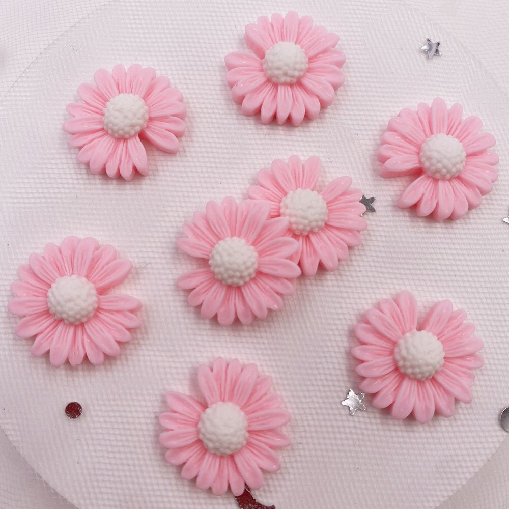 20 piezas de resina con huecos, margaritas y flores planas, cabujón de piedra en miniatura, bricolaje, álbum de recortes, artesanía, accesorios de decoración del hogar OH44