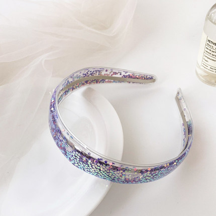 Gennemsigtige kviksand pandebånd brede glitter tænder hårbånd til kvinder piger børn bling bezel hår bøjler hår tilbehør: Lilla