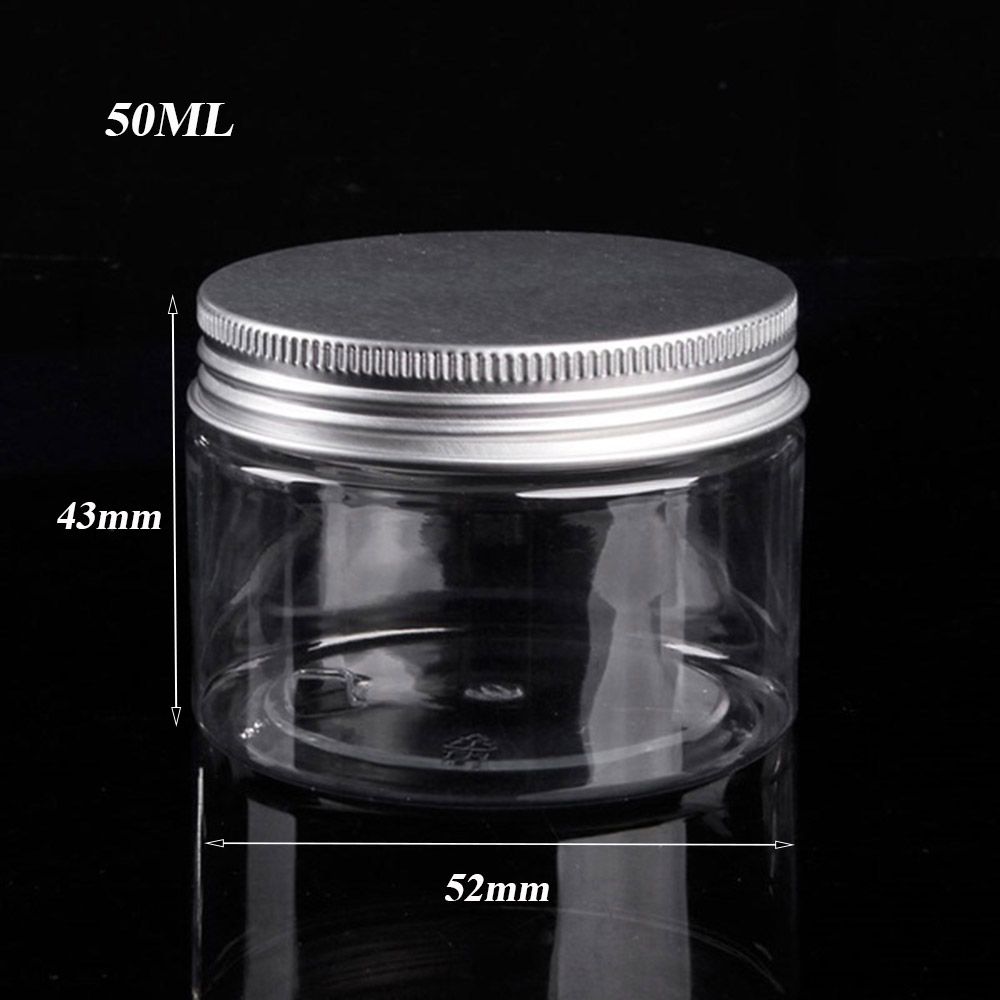 1PC Aluminum Cover Storage Box Transparent Plastic Tin Bottle Empty Jar Cosmetic Lip Balm Container Oil Wax Tin Pot: 50ml