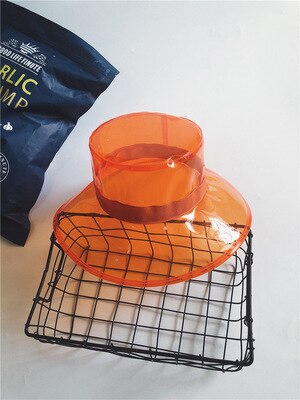 Damhatt sommar regnbeständiga hattar mjuk plast klar huvudbonader solskyddshatt pvc transparent flerfärgad hatt: Orange