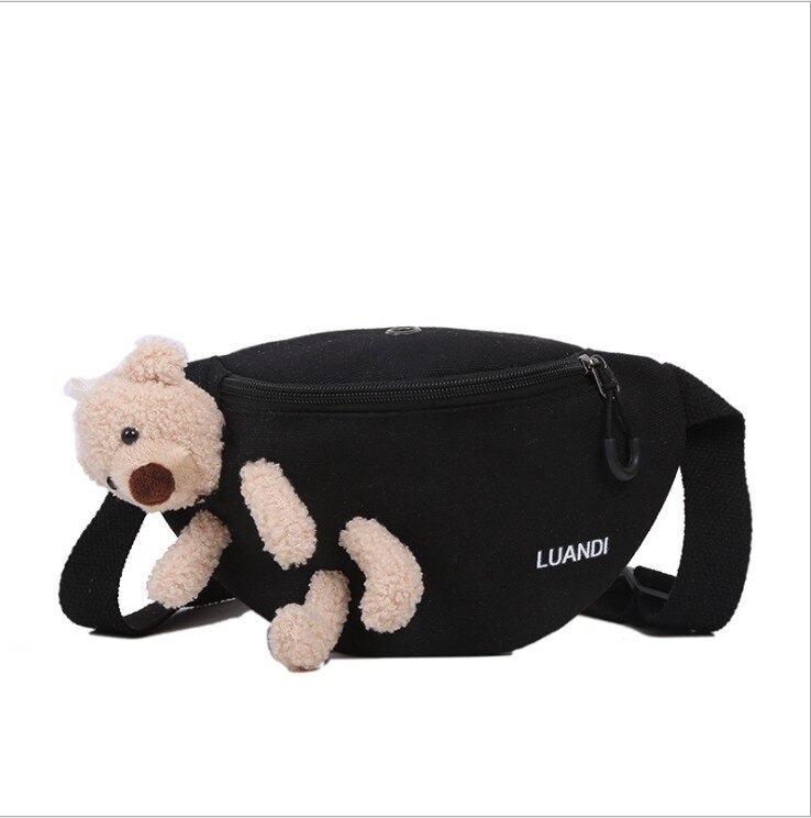 Dam midjepack fashioneddy bear midje pack vild stil dragkedja crossbody för camping och vandring sommar justerbar bröstväska: Svart