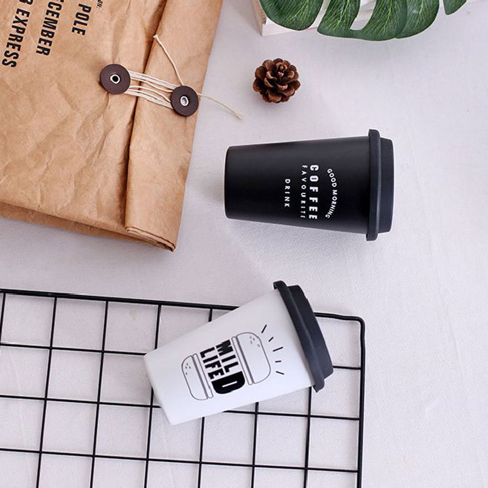 Modernas tazas reutilizables de acero inoxidable para café, con tapas tazas de té, pajitas y letras, tazas de Taza de Viaje de 500ML