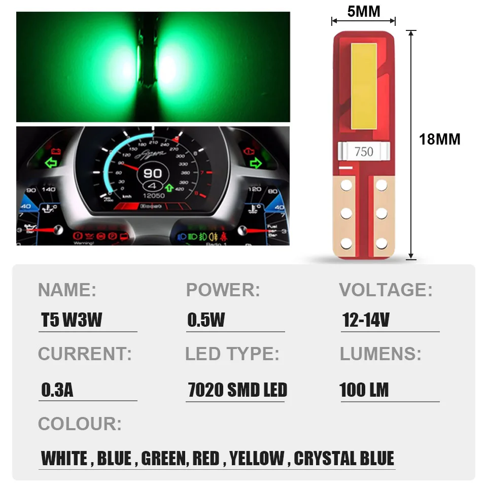 5 uds T5 LED 2SMD W3W W1.2W bombilla indicador de luz de coche tablero instrumento lámpara Auto motocicleta reemplazo 12V blanco