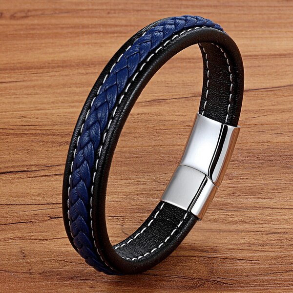 Armband Mannen Roestvrij Staal Lederen Armbanden Magnetische Sluiting Gevlochten Trendy Armband Armband Charme Armbanden Mannelijke Pols Band Cadeaus: Steel / 19 cm