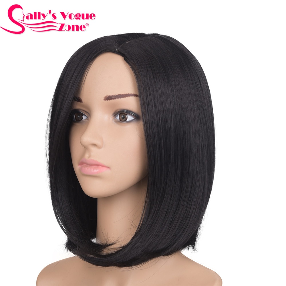 Sallyhair 12 inch japanse synthetische pruik met hoge temperatuur vezel, korte zwarte bob voor vrouwen