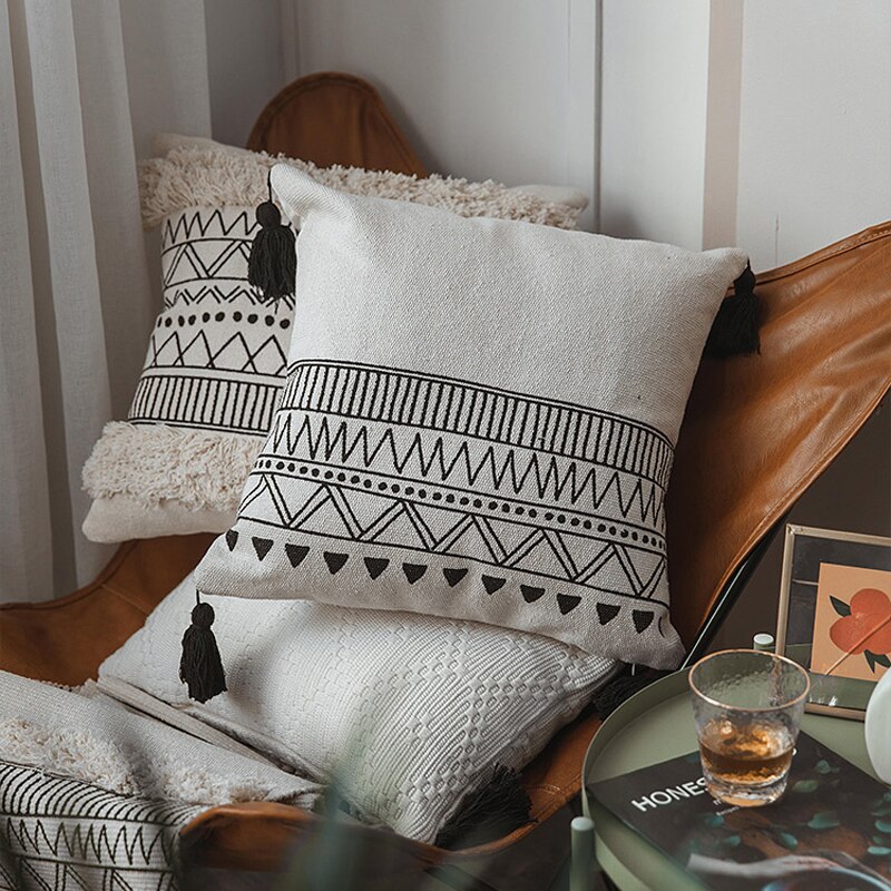 tufting Coperture per Cuscini Geometrica Federa nordico Cotone Macrame Posteriore Cuscino Fodere per Cuscini Nero Bianco Albergo Decorativo Complementi Arredo Casa