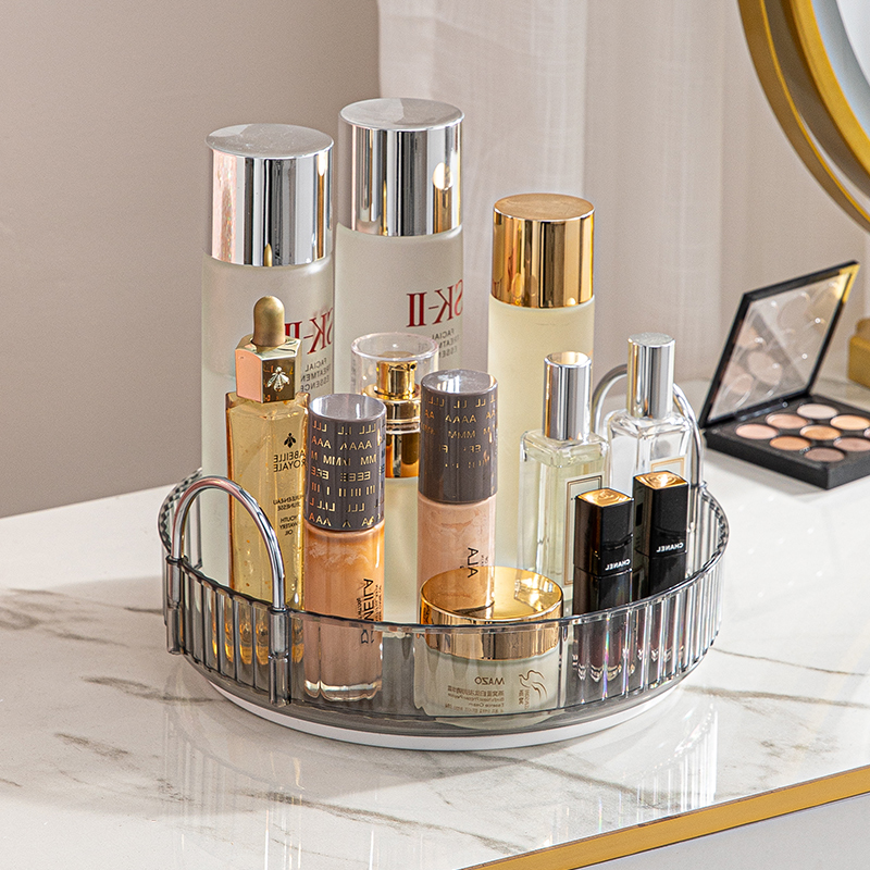 Rotating Makeup Organizer for Vanity 3 Tier Skincare Organizers Large Storage Bathroom Countertop Clear Cosmetic Holder Dresser: Silver