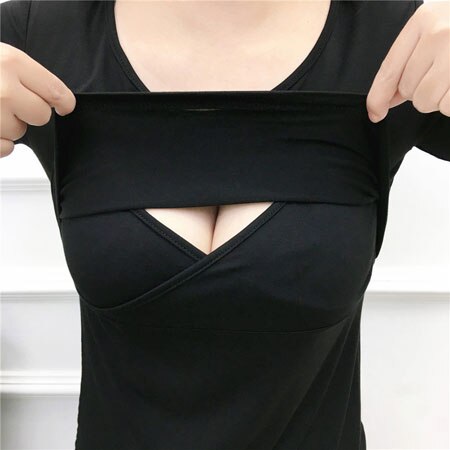 Rollkragen Basic Langarm Fütterung T-Shirt Pflege oben Einfarbig Schwangere Frauen T-Shirt Elegante Schwangere-Kleidung: Schwarz Fütterung / XL