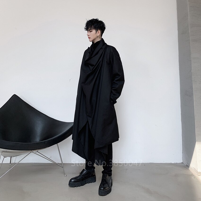 Japanese Kimono Dark Gothic Korean Style Trench Yukata Men Casual Loose Long Section Windbreaker male irregular