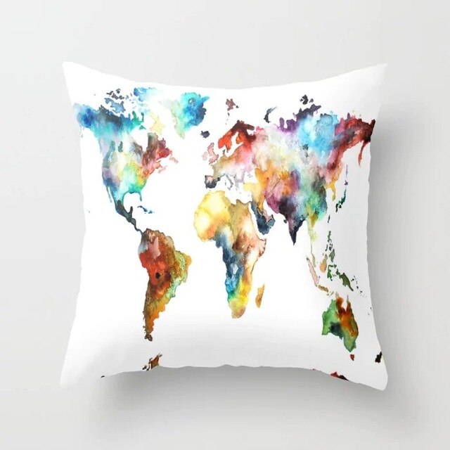Maailmankartta tyynynpäällinen koristelu 45 x 45cm polyesterikoriste tyynynpäällinen vaaleanpunainen tyynynpäällinen kotikoulu makuuhuoneen sisustus.: H08