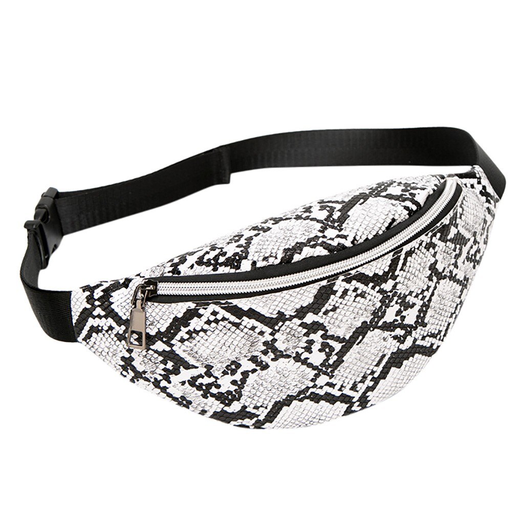 Frauen Taille Pack Serpentin fanny Pack Pu Leder brust Tasche Weibliche Schlange Haut Gürtel Tasche Weibliche Geldbörse Sack: weiß