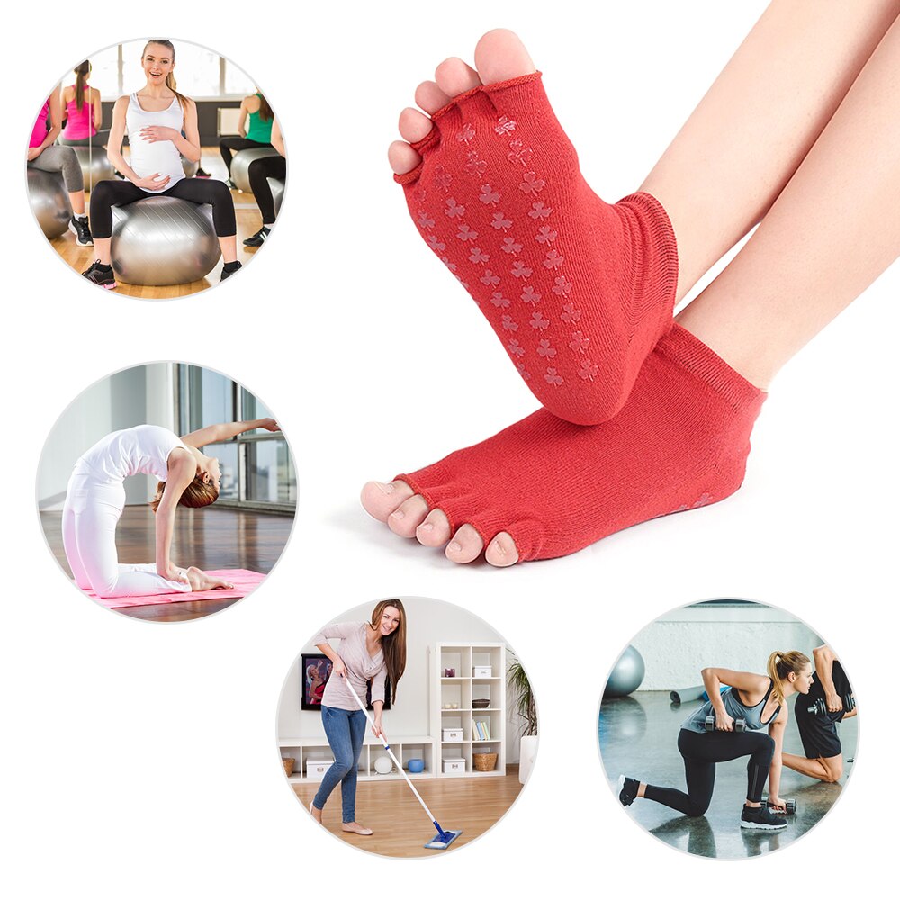 3 pairs Yoga Socks Non-Slip Open Toe Cotton Yoga Socks with Grips for Women Pilates Ballet Dance Workout Sports Socks