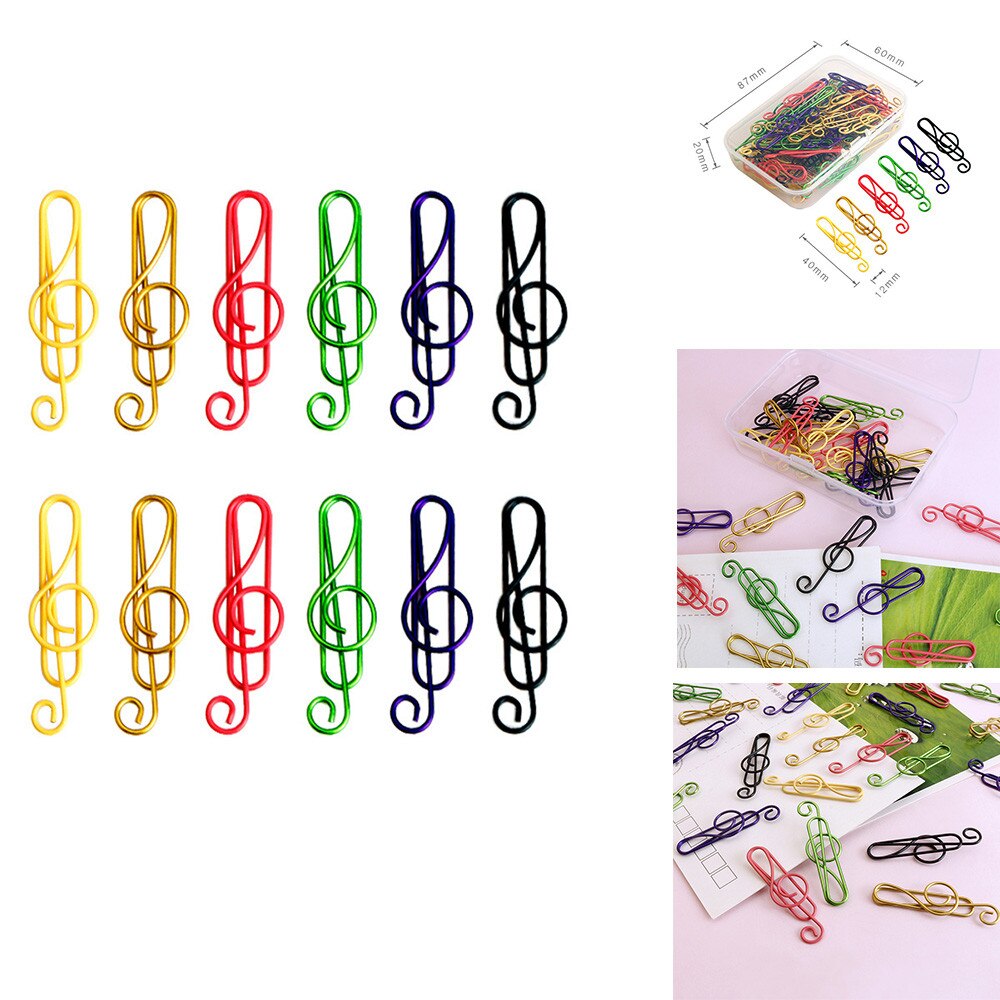 50 Stks/doos Kleurrijke Muziek Shaped Paperclips Decoratieve Kleurrijke Decor Voor Kantoorbenodigdheden Paperclip