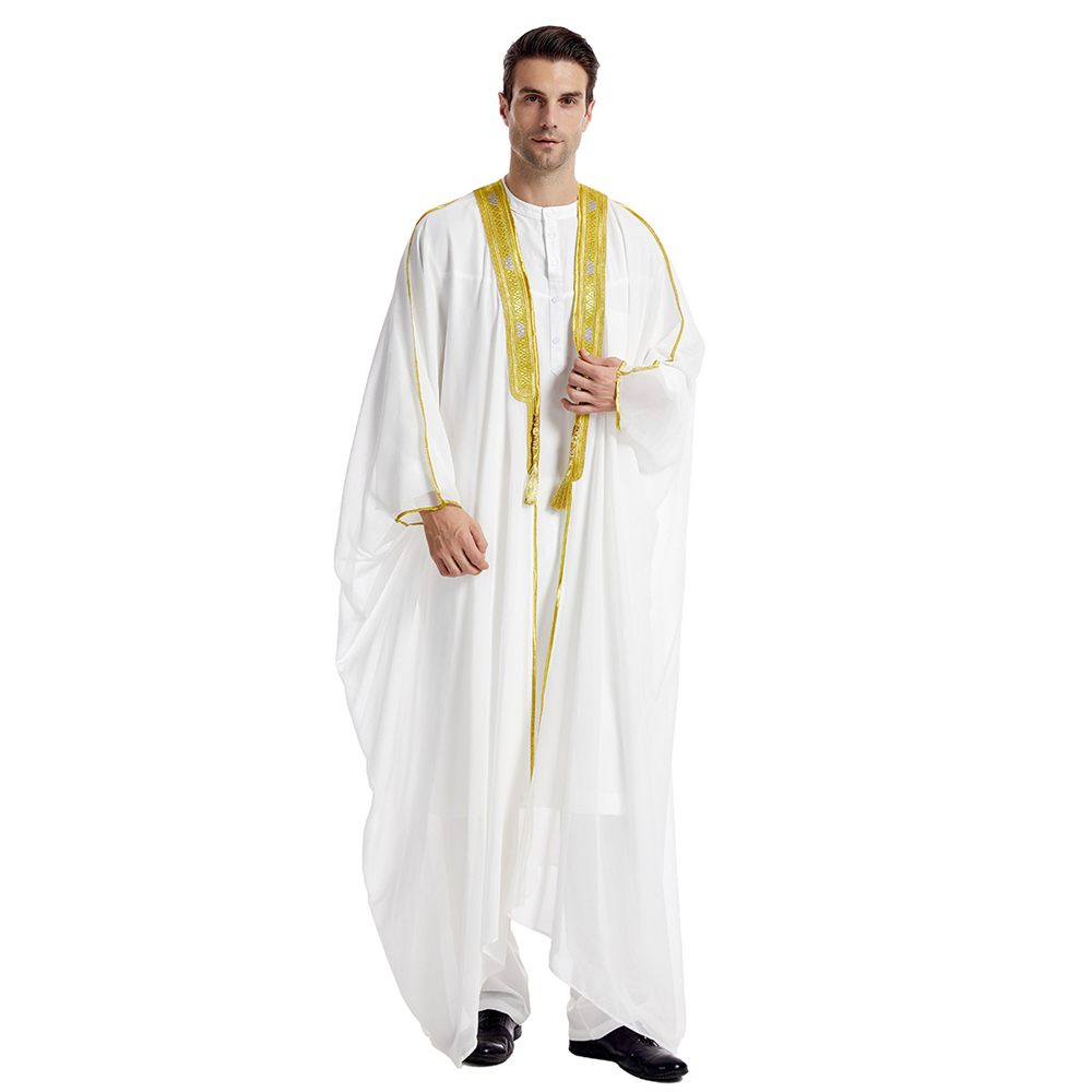 Mannen Open Abaya Moslim Saudi Jubba Thobe Islamitische Kleding Ramadan Kimono Lange Mouw Gewaad Caftan Dubai Stand Kraag Arabische Jurk: L / Multicolor