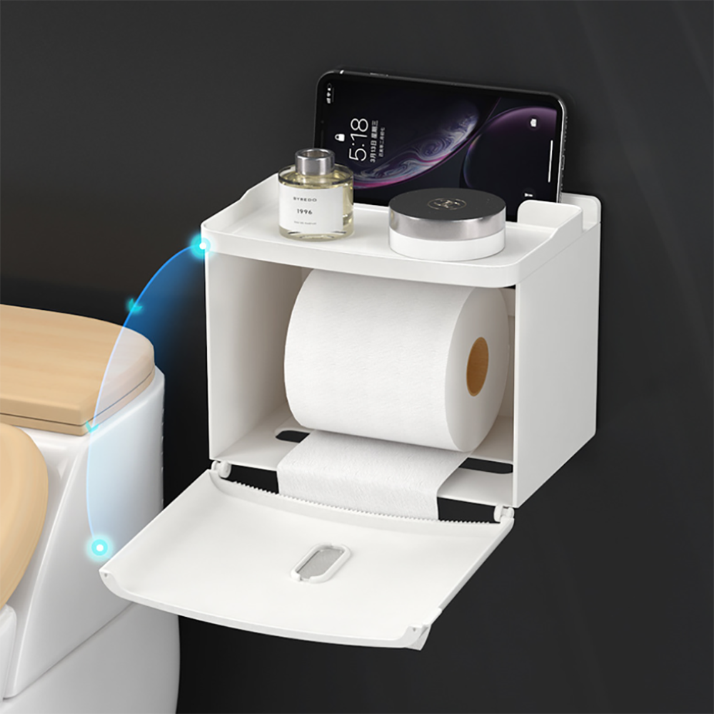 Bathroom roll holder wall-mounted toilet paper holder plastic dispenser multifunctional tissue box
