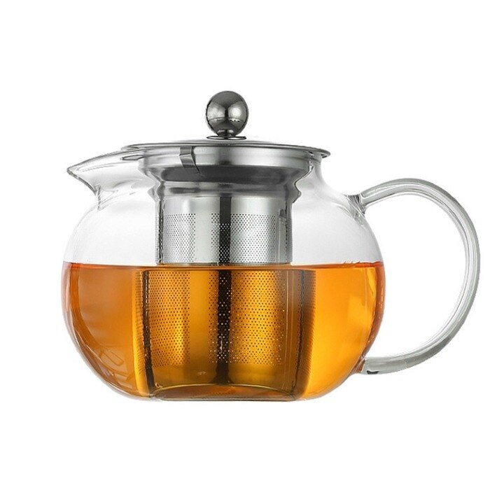 Thick Heat-Resistant Pyrex Teapot Heat-Resistant Heatable 304 Stainless Steel Leaking Filtering Glass Tea Pot
