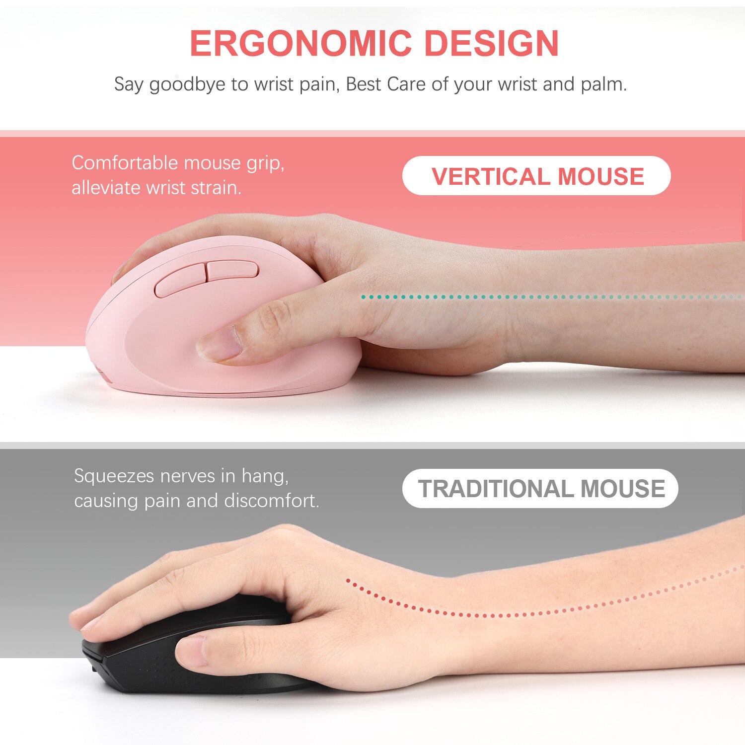 Jelly Kam 2.4Ghz Draadloze Muis Voor Laptop Oplaadbare Ergonomische Verticale Roze Muis Optische Muizen Met 3 Verstelbare Dpi