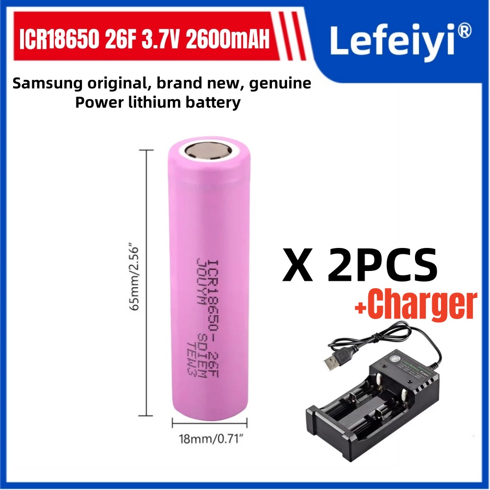 Original 18650 3.7V 2600mAh rechargeable li-ion Battery For ICR18650 26F 2600mAH batteries: Chocolate