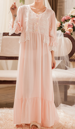 Loose Nightgown Women Long Nightdress Sleepwear Ladies Princess Sleepwear Ankle Length Nightwear Dress: pink