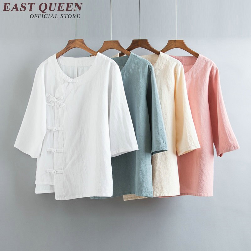 Camisa de lino ropa de mujer ropa de cheongsam chino superior estilo mandarín collar blusas color sólido camisa de lino AA2670 YQ