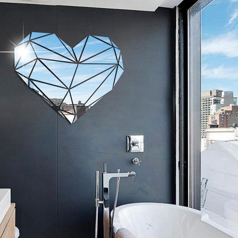 Geometric Love Heart Shape Acrylic Mirror Decorative Three-dimensional Wall Sticker Mirrors
