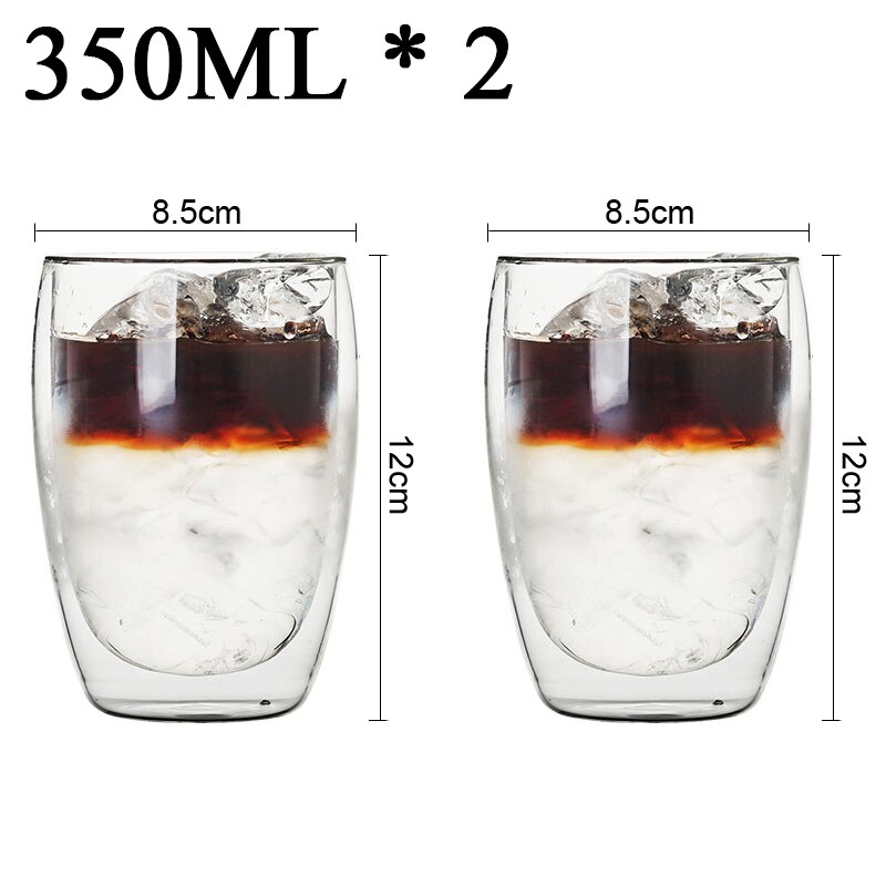 2-18 Stuks Dubbele Wand Hoge Borosilicaatglas Mok Hittebestendige Thee Melk Sap Koffie Water Cup Bar Drinkware Creativiteit Set: 350ML 2PCS