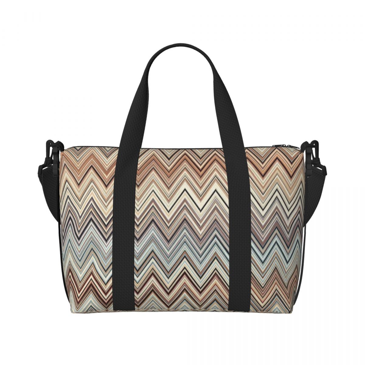 Bolso de mano de playa personalizado Boho Chic moderno en Zigzags para mujer, bolsas de compras de viaje multicolores geométricas para gimnasio Extra grande: Multicolor