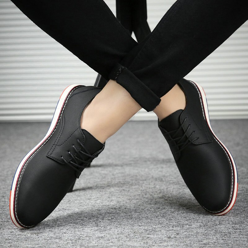 Homme mocassins baskets tout noir chaussures plates robe en cuir décontracté faible lacets Oxfords formel chaussures LK-99: Black / 8