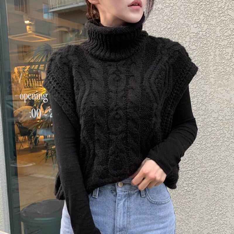 Coltrui Lente Herfst Trui Mouwloze Gebreide Jumpers Womens Vest Truien Casual Losse Truien Tops T07002R: Black