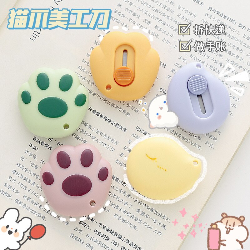 1pcs Cute Cartoon Cat Claw Retractable Paper Cutter Utility Knives Stationery for School Office Home Art Tool Kits