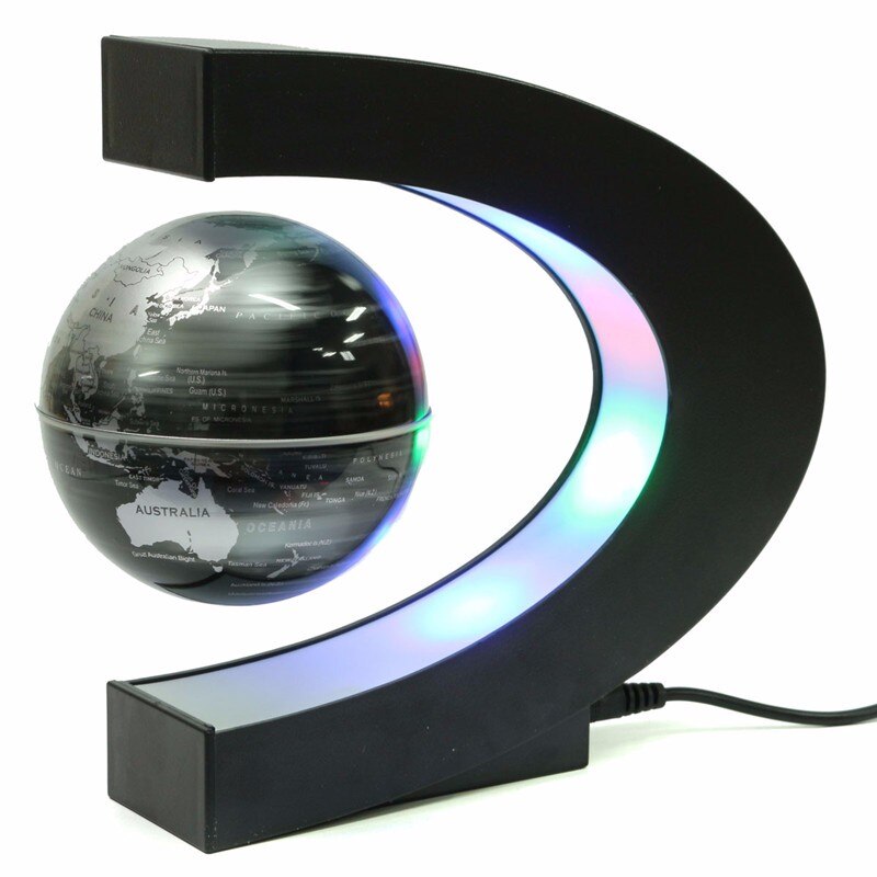 C Shape LED World Map Decoration Magnetic Levitation Floating Globe School Geography Teaching Resources Home Office Decor