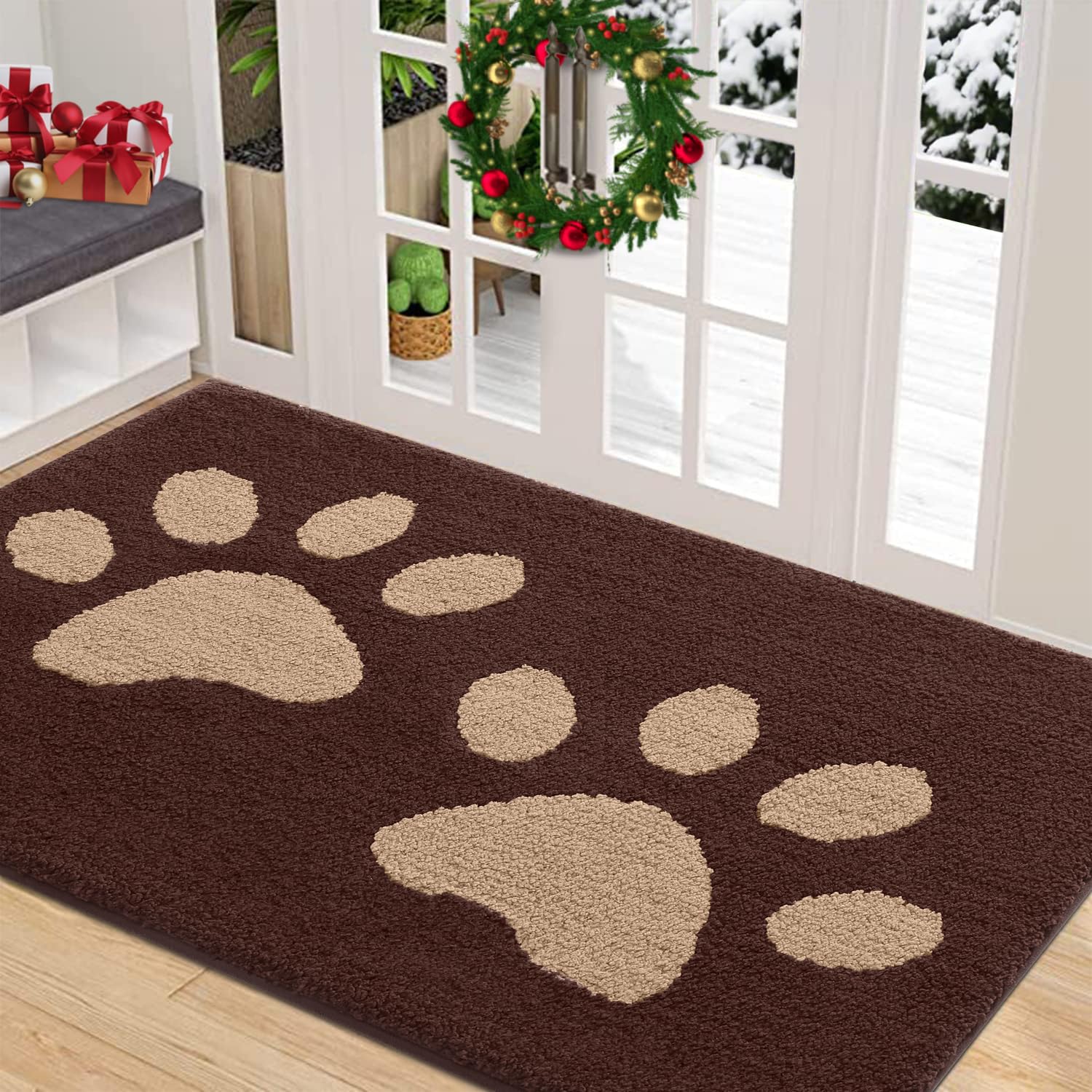 Hapihappy-alfombrilla para puerta de entrada para perro, absorbente, resistente a la suciedad, lavable, para puerta delantera y trasera, antideslizante, duradera para el hogar
