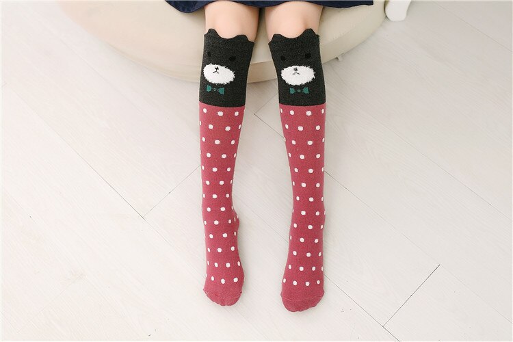Chaussettes en coton pour enfants | Chaussettes montantes aux genoux avec oreilles de chat de dessin animé pour bébés filles, chauffantes les jambes,: Wine