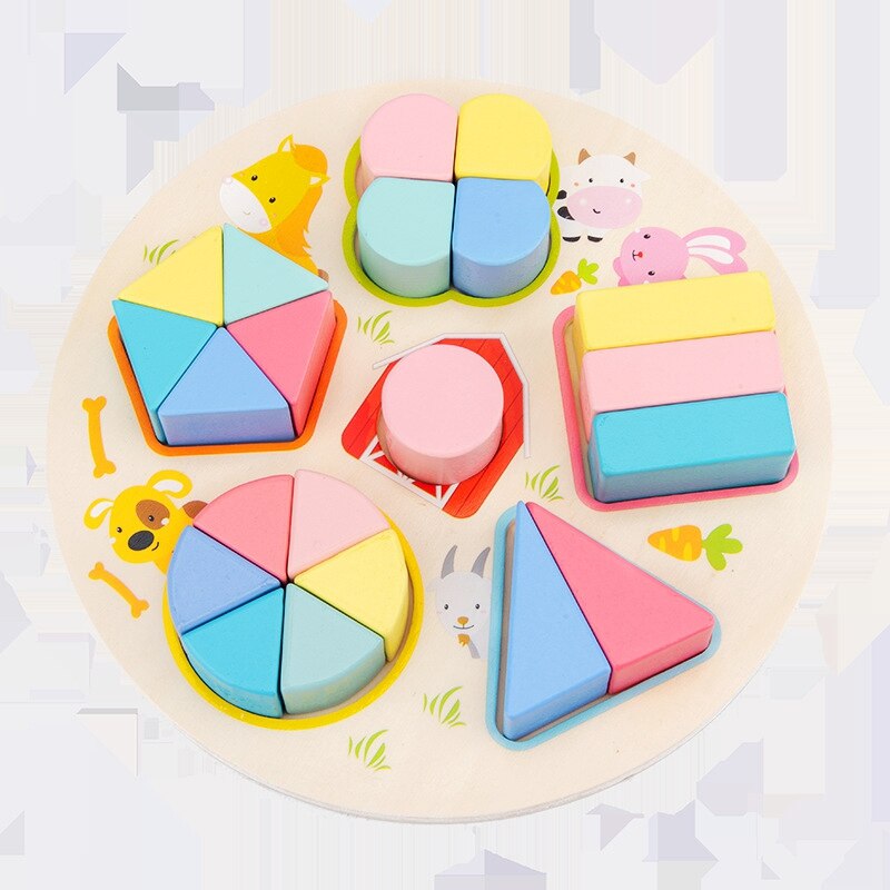 Wooden Geometric Shape Matching Puzzle Early Education Shape Cognitive Puzzle Teaching Aids Math Toys