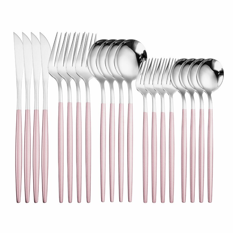 Pink Silver Dinnerware Set Stainless Steel Cutlery Kitchen Dinnerware Tableware Set Forks Western Knives Spoons Cutlery Set 20pc: pink silver 20pcs