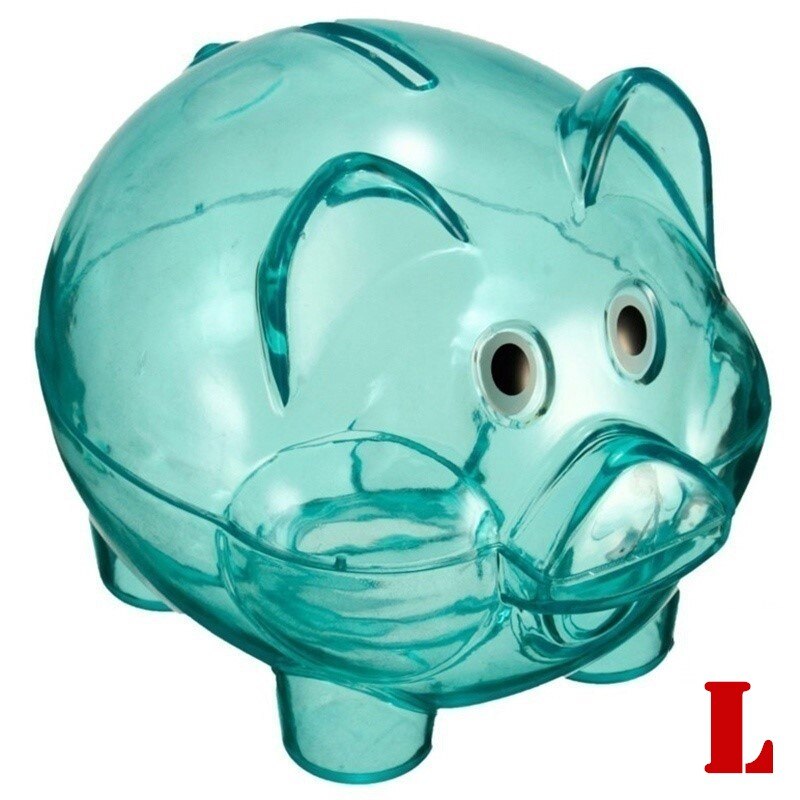 Clear Mooie Spaarvarken Coin Money Plastic Cash Te Openen Besparing Doos Kid Pig: Blue-L