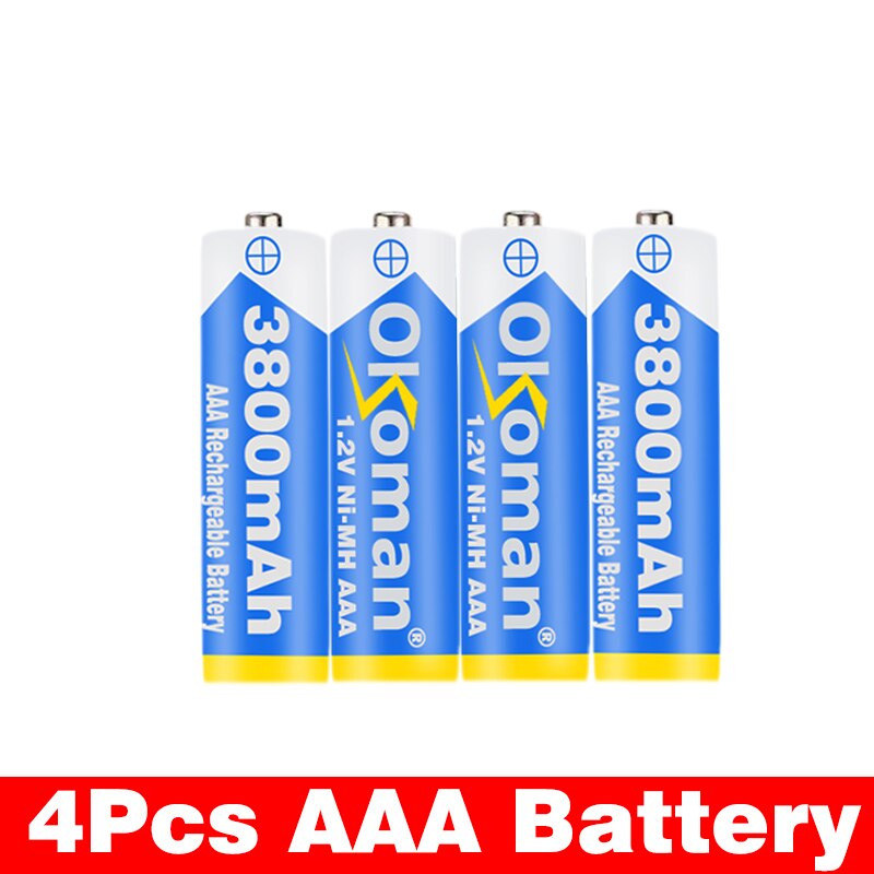 Original hohe kapazität AAA 1,2 V 3800mAh Wiederaufladbare NiHM Batterie Ladung mal oder 1200 mal Freies mit Ladegerät: 4Stck AAA