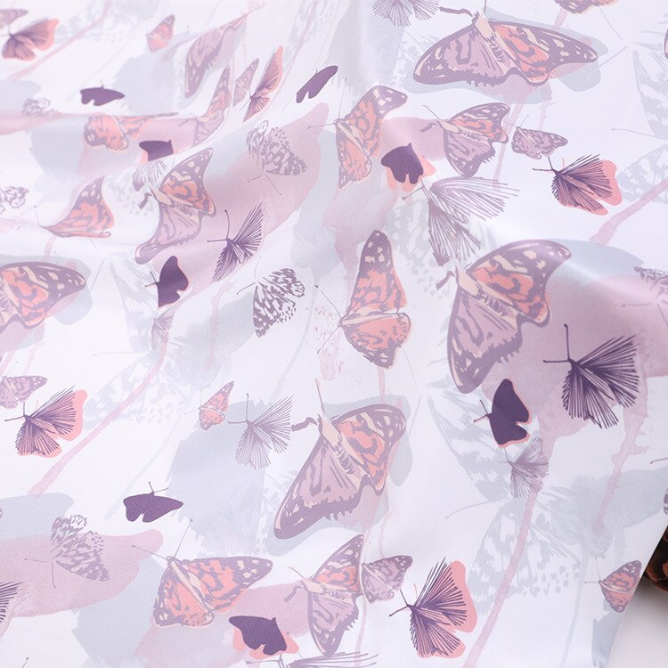 Butterfly print stretch satin fabric meter 148 cm width matt pajamas dress fabric polyester spandex fabric cloth