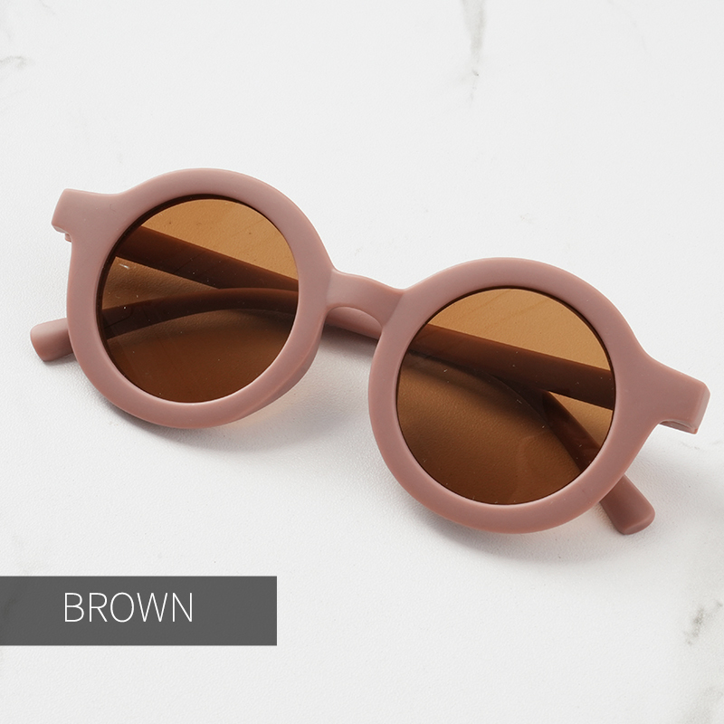 Baby sunglasses matte children's sunglasses trendy round frame retro mocha colored glasses anti purple line