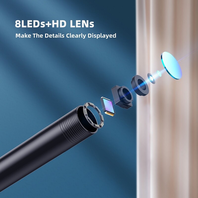 USB Endoscope Camera 8mm Lens HD 1080P 8 LEDs USB Inspection Borescope Camera IP67 Waterproof Soft Cable Rigid Cable for PC