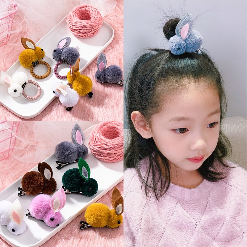 Korean Elastic Rubber Bunny Hair Clip Ball Rabbit Hair Ring Female Hair Tie Cute Hairpin Rope Children Hair Accessories