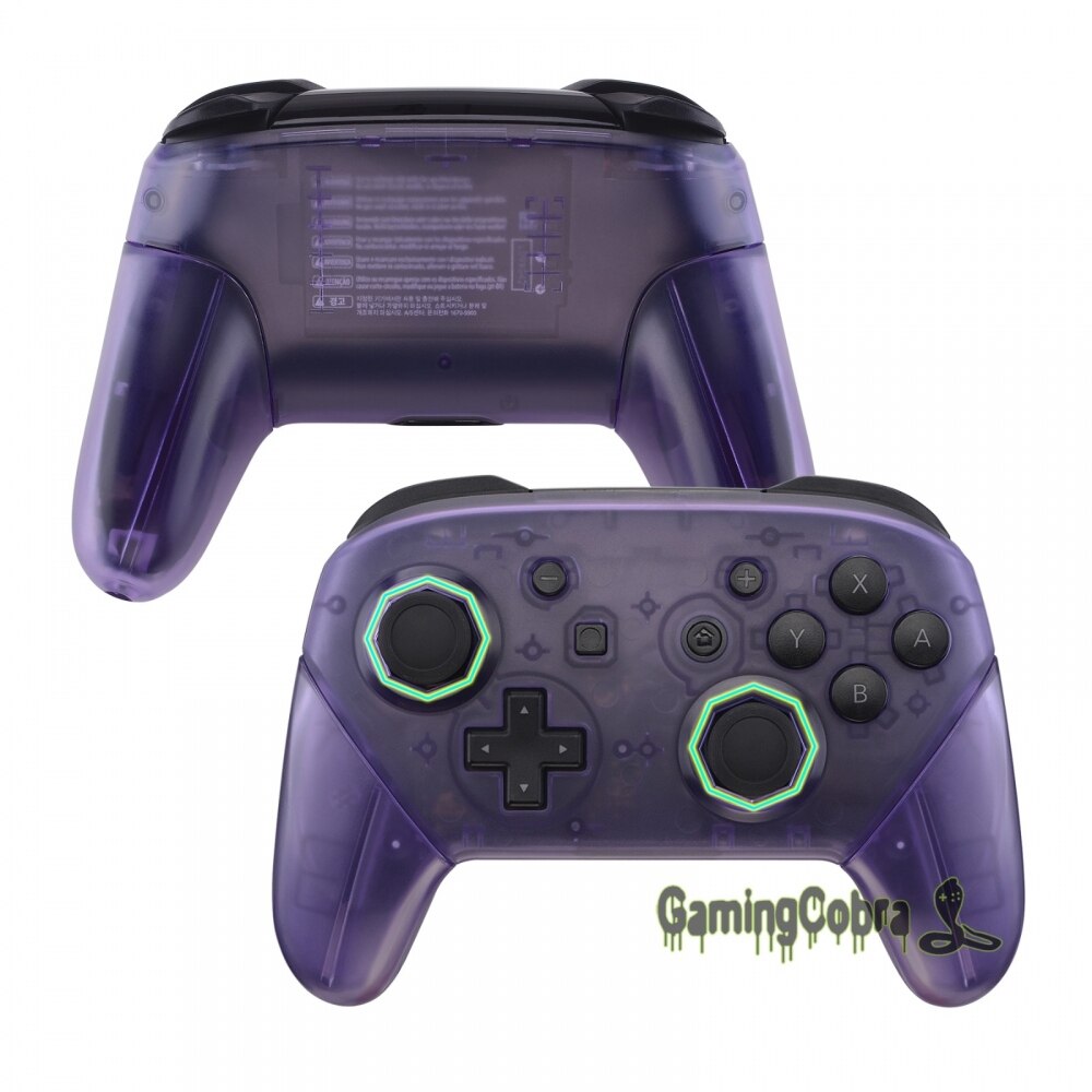 eXtremeRate Clear Atomic Purple Octagonal Gated Sticks Faceplate Backplate Handles Replacement Grip Housing for NS Switch Pro