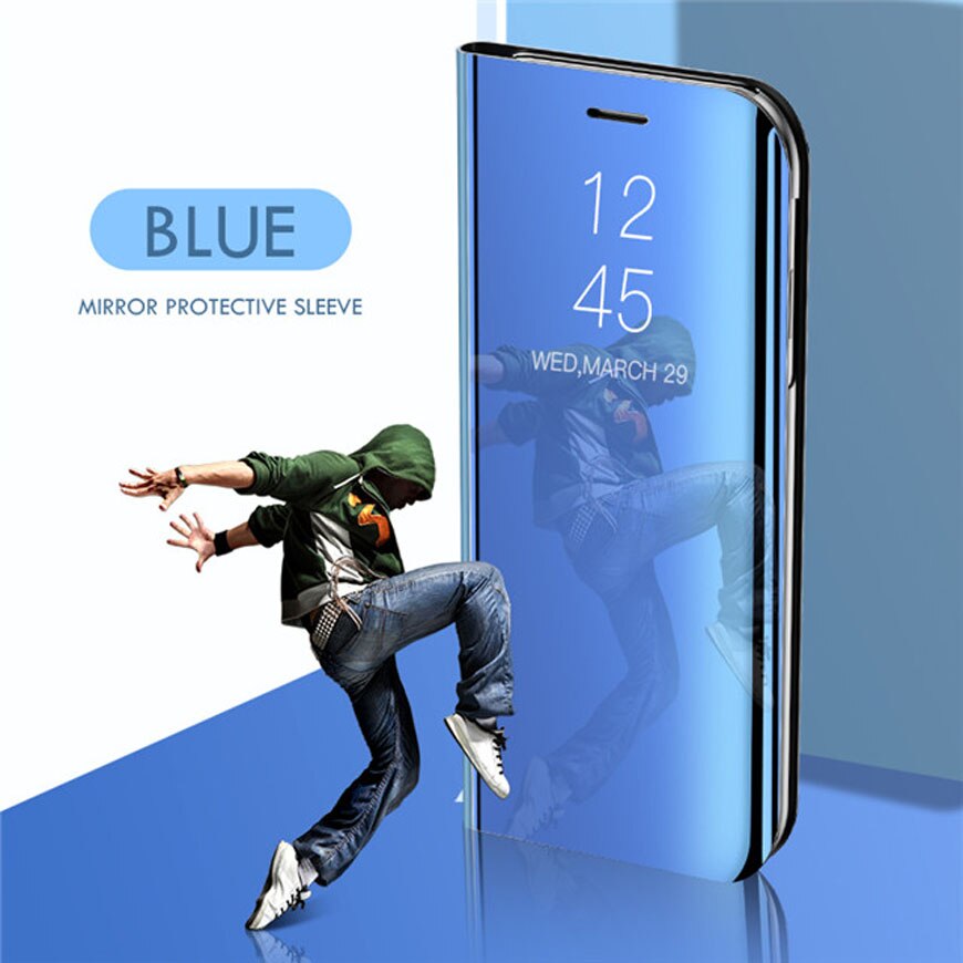 Mirror View Smart Flip Case For Samsung Galaxy J3 Luxury original Capa fundas J32017 SM J330 J330F Leather Phone Cover: Blue