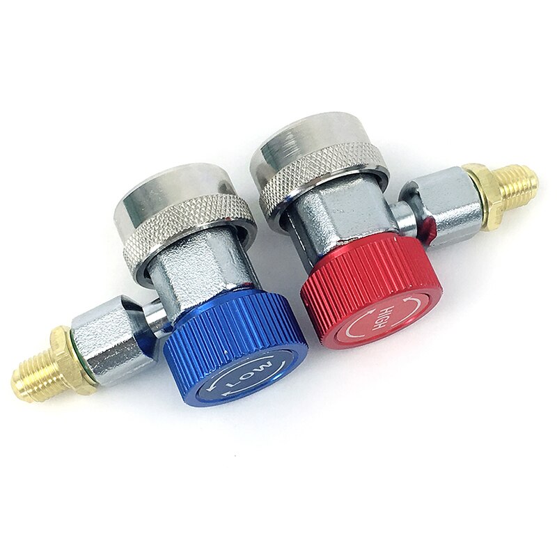 Kit de conversión de adaptadores de coche, acopladores rápidos R1234A de lado alto/bajo, rojo y azul, con acopladores manuales, 2 uds.