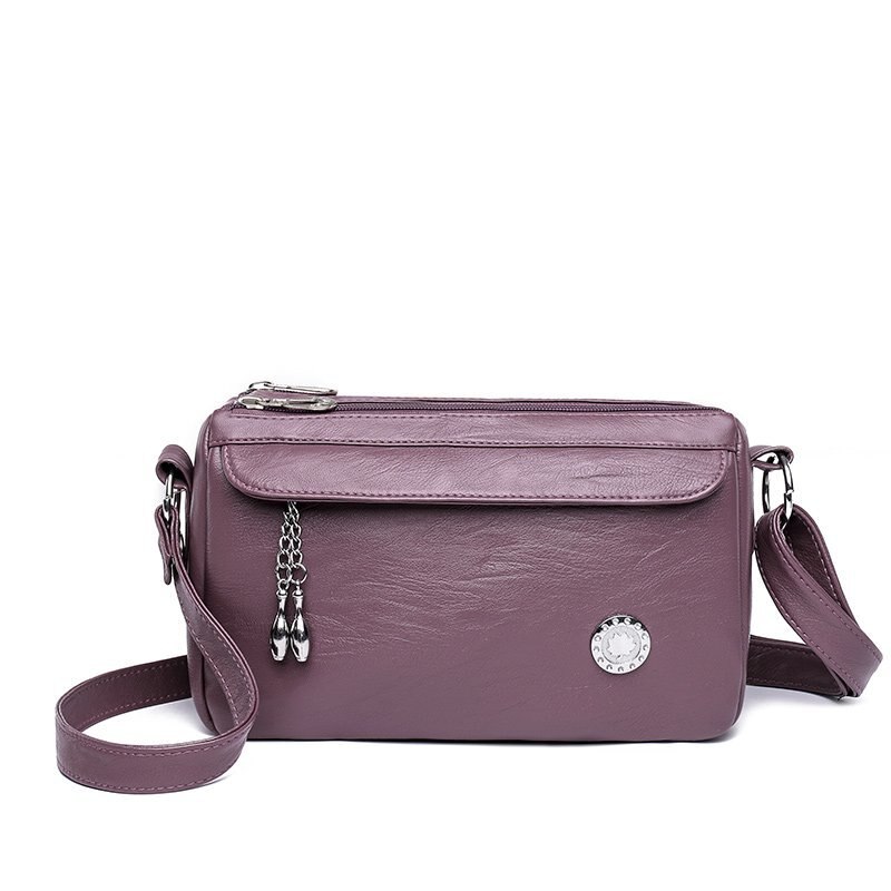 Famous Brand Casual Solid Color PU Leather Crossbody Bags for Women Ladies Shoulder Bag: Purple