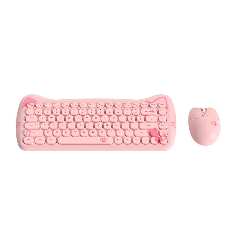 Bluetooth Membrane Keyboard Wireless 2.4G Keyboard And Mouse Set Cute Cat Mini Business Office Home: pink suit