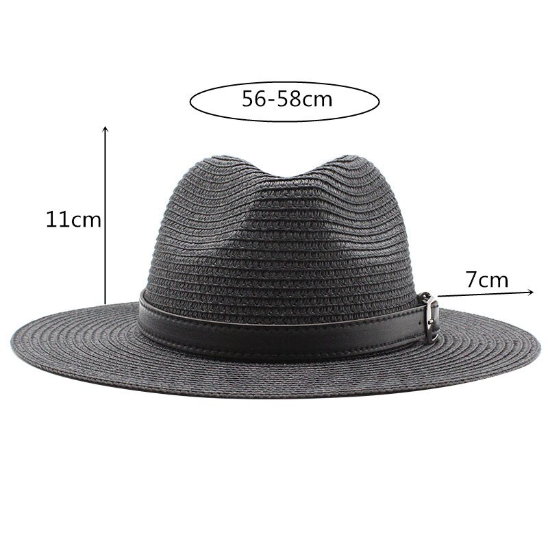 Summer unisex sun hat casual vacation Panama straw hat women wide brim Beach jazz men hats Foldable Chapeau: black