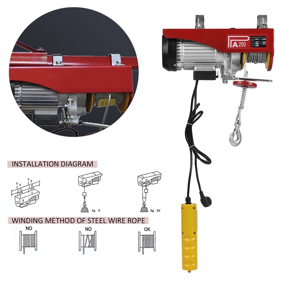 125-250Kg Elektrische Lier Kabel Mini Elektrische Draad Takel Universele Auto Lifting Sling Zware Kraan Apparatuur